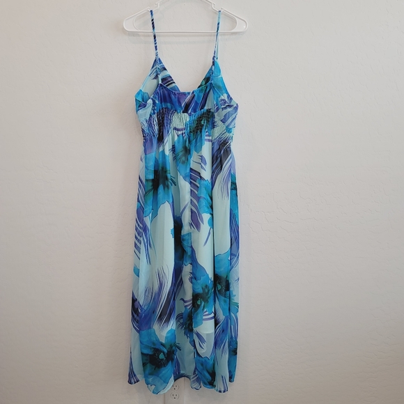 💕 She's Cool Blue Empire Waist Floral Maxi Dress XL - Picture 14 of 15